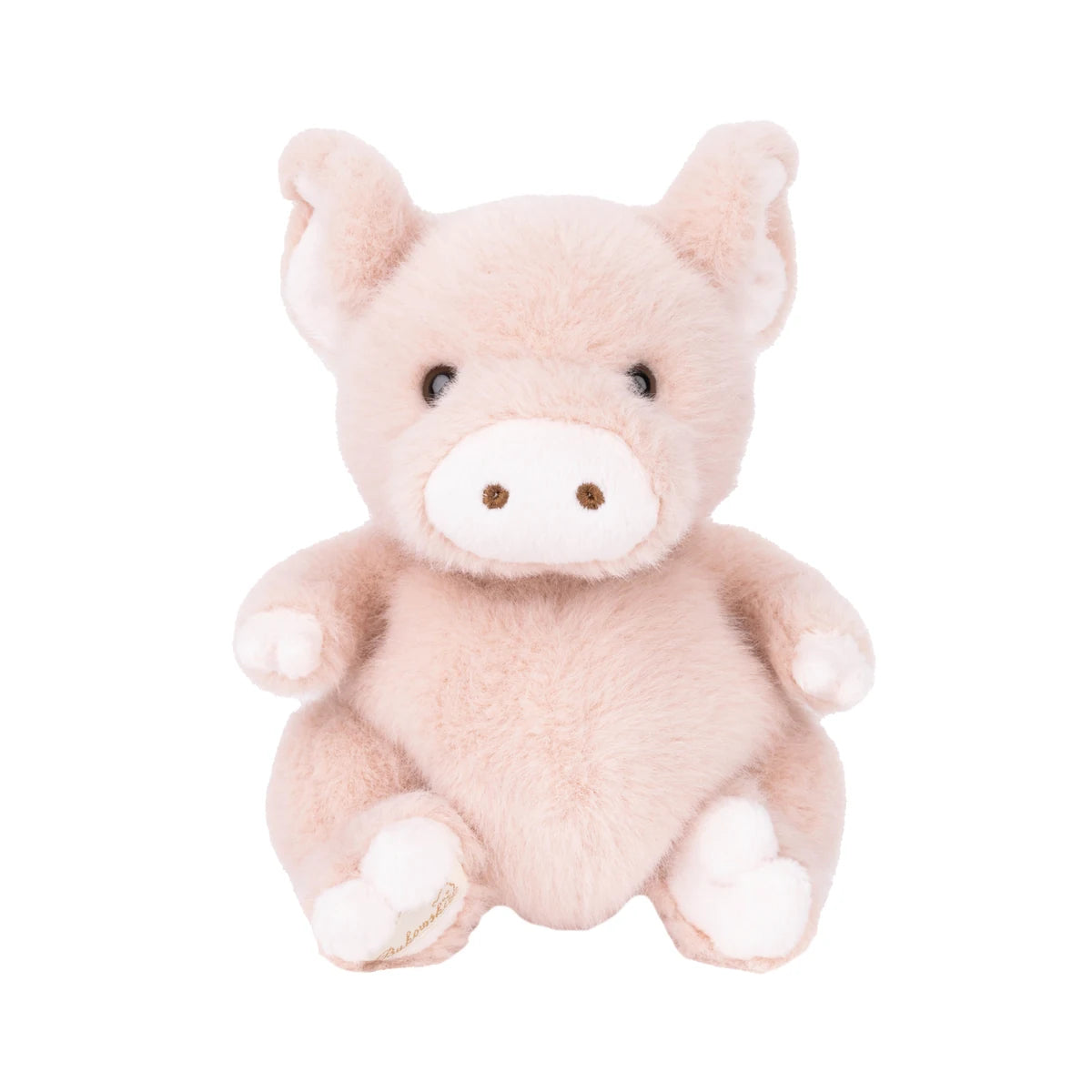 Baby Oink knuffelbiggetje van Bukowskiknuffels.nl met een zachtroze vacht, lief snuitje, kleine oortjes en een vrolijk krulstaartje, voorkant