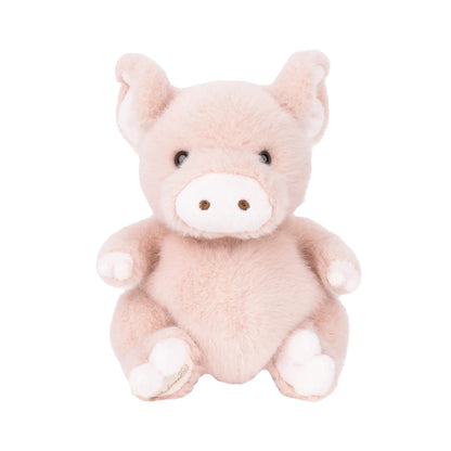 Baby Oink knuffelbiggetje van Bukowskiknuffels.nl met een zachtroze vacht, lief snuitje, kleine oortjes en een vrolijk krulstaartje, voorkant