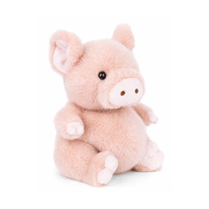 Baby Oink knuffelbiggetje van Bukowskiknuffels.nl met een zachtroze vacht, lief snuitje, kleine oortjes en een vrolijk krulstaartje, zijkant