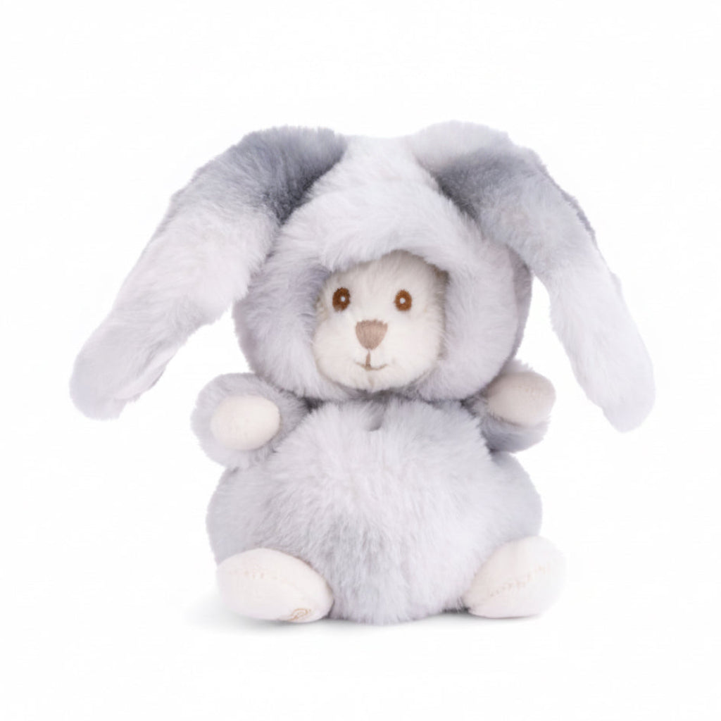 Ziggy Winter Rabbit Grijs knuffelbeertje in een winterkonijnenpakje van Bukowski Sweden – 15 cm, vooraanzicht met capuchon