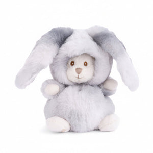 Ziggy Winter Rabbit Grijs knuffelbeertje in een winterkonijnenpakje van Bukowski Sweden – 15 cm, vooraanzicht met capuchon