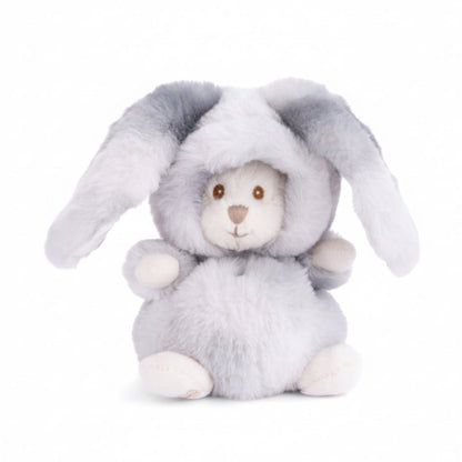Ziggy Winter Rabbit Grijs knuffelbeertje in een winterkonijnenpakje van Bukowski Sweden – 15 cm, vooraanzicht met capuchon