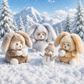 Ziggy Winter Rabbit Grijs, Bruin en Caramel knuffelbeertjes in een winterkonijnenpakje van Bukowski Sweden – 15 cm, sfeerafbeelding in de sneeuw