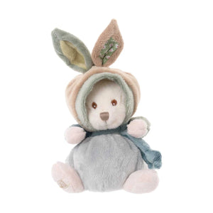 Ziggy Happy Family Benji knuffelbeertje in een konijnenpakje van Bukowski Sweden – 15 cm, voorkant met capuchon