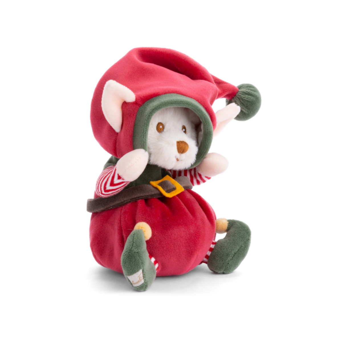 Ziggy Kerstelfje Rood kerstknuffel 15 cm zijaanzicht met kapje van Bukowski Sweden