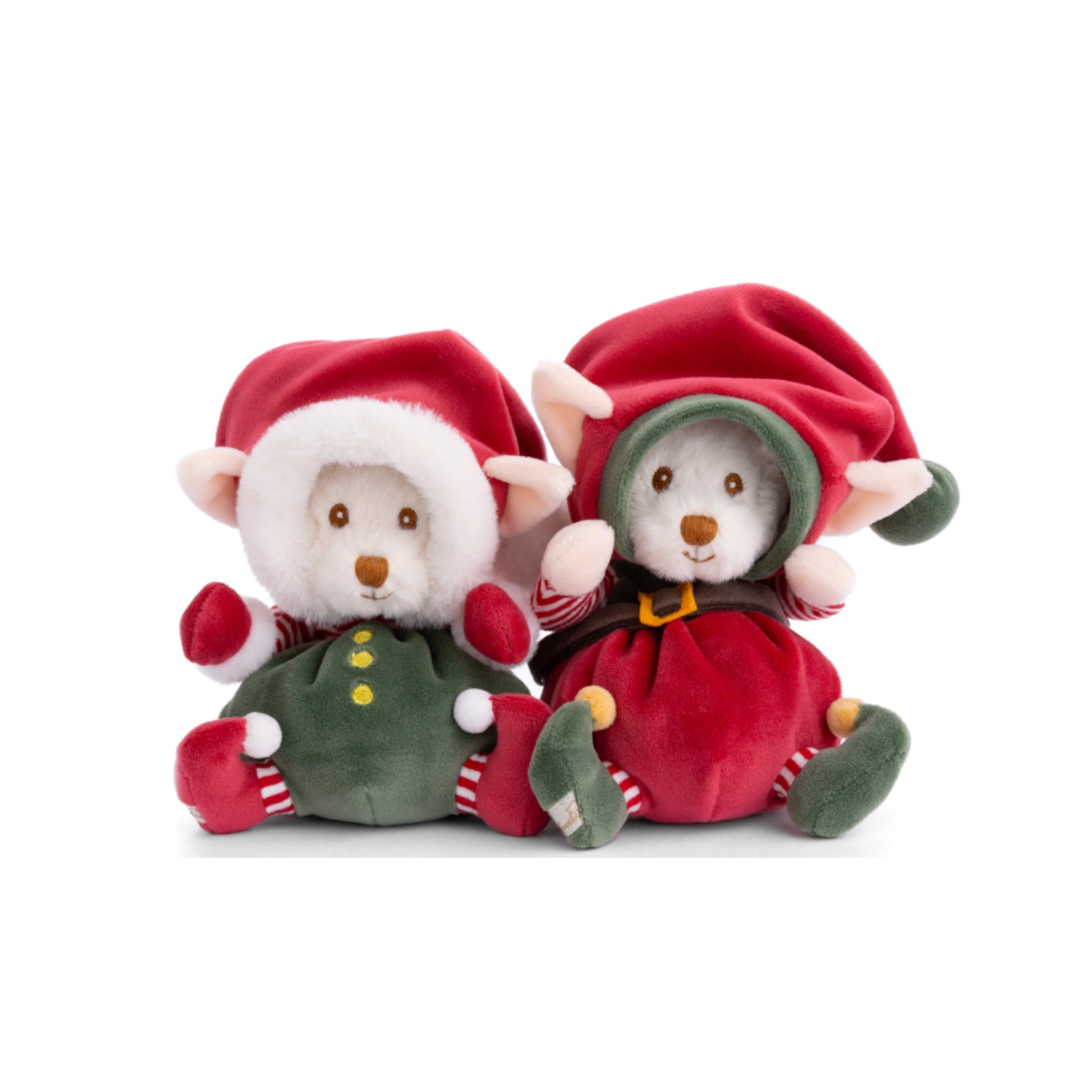 Ziggy Kerstelfjes Rood en Groen kerstknuffel 15 cm vooraanzicht met kapje van Bukowski Sweden