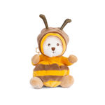 Ziggy Bee Bruin, knuffelbeertje in een bijenpakje, vooraanzicht met kapje op