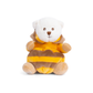 Ziggy Bee Bruin, knuffelbeertje in een bijenpakje, vooraanzicht met kapje af