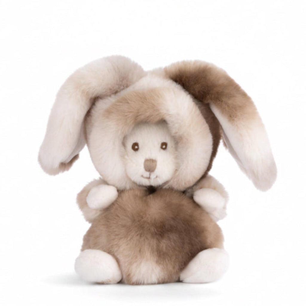 Ziggy Winter Rabbit Bruin, knuffelbeertje in een winterkonijnenpakje van Bukowski Sweden – 15 cm vooraanzicht met capuchon