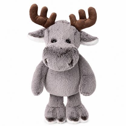 Atlas Elandknuffel 40 cm van Bukowski Sweden. Grote, zachte grijze eland met bruine geweien. 100% origineel verkrijgbaar bij Bukowskiknuffels.nl.