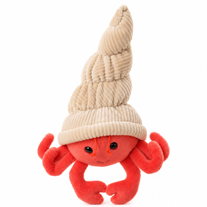 Hermit heremietkreeft knuffel met beige corduroy schelp van Bukowski Sweden – 15 cm, vooraanzicht