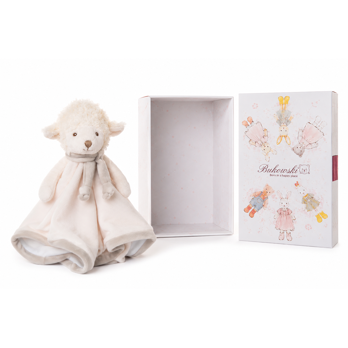 Mack knuffeldoekje met giftbox van Bukowski Sweden wit lammetje