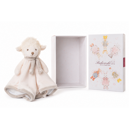 Mack knuffeldoekje met giftbox van Bukowski Sweden wit lammetje