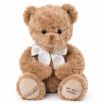 Grote lichtbruine teddybeer Mavi van Bukowskiknuffels.nl met zachte krulvacht van 55 cm.