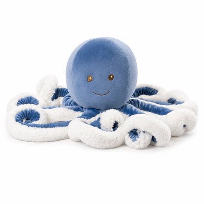 Minky XL petrolblauwe octopusknuffel van Bukowski Sweden met opkrullende tentakels – 55 cm