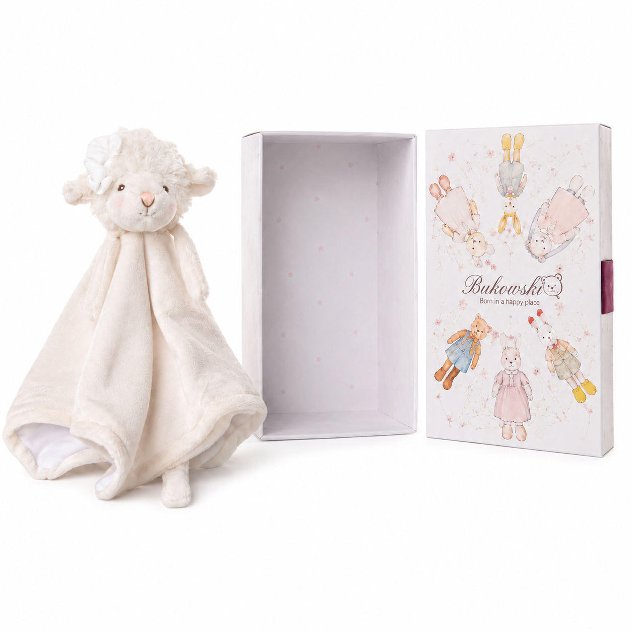 Molly knuffeldoekje met giftbox van Bukowskiknuffels.nl wit lammetje