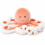 Ninky XL octopusknuffel van Bukowski Sweden met opkrullende tentakels – 55 cm, roze/oranje met wit