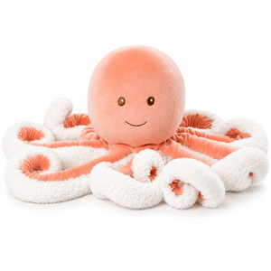 Ninky XL octopusknuffel van Bukowski Sweden met opkrullende tentakels – 55 cm, roze/oranje met wit