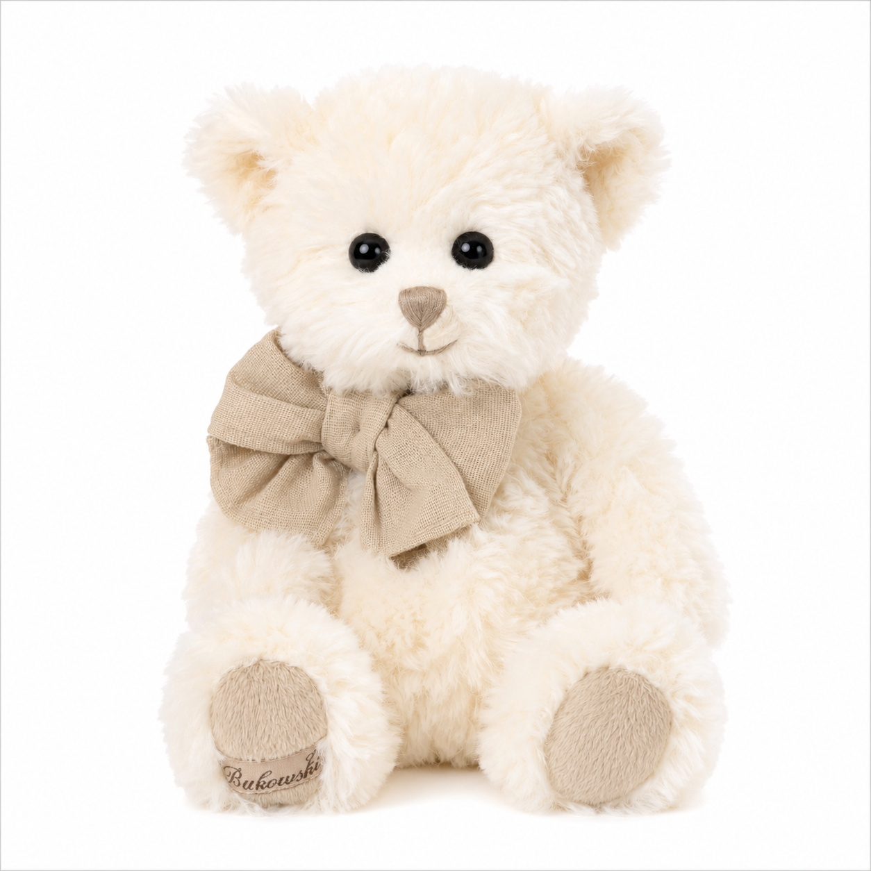 Klassieke witte teddybeer Noah met taupe details en grote strik