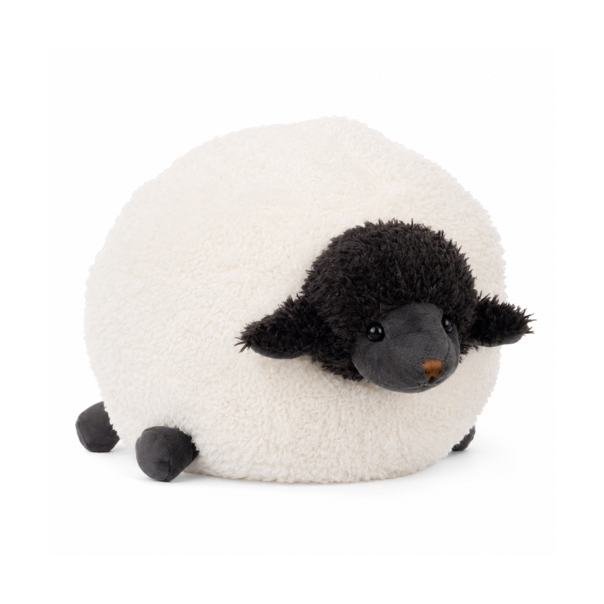 Sweet Lefty knuffelschaap 35 cm van Bukowskiknuffels.nl met wollige witte vacht en zwarte kop en pootjes