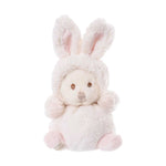 Ziggy Baby Rabbit Roze knuffelbeertje in wit konijnenpakje van Bukowski Sweden – 15 cm, vooraanzicht met capuchon
