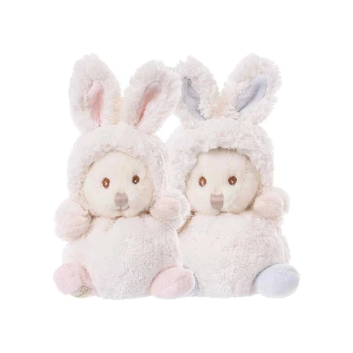 Ziggy Baby Rabbit Roze en Blauw knuffelbeertjes in wit konijnenpakje van Bukowski Sweden – 15 cm