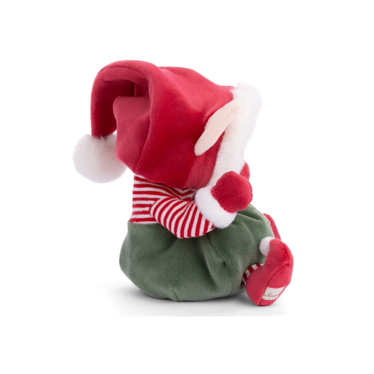 Ziggy Kerstelfje Groen kerstknuffel 15 cm van Bukowski Sweden in groen elfenpak met rode kerstmuts zijaanzicht