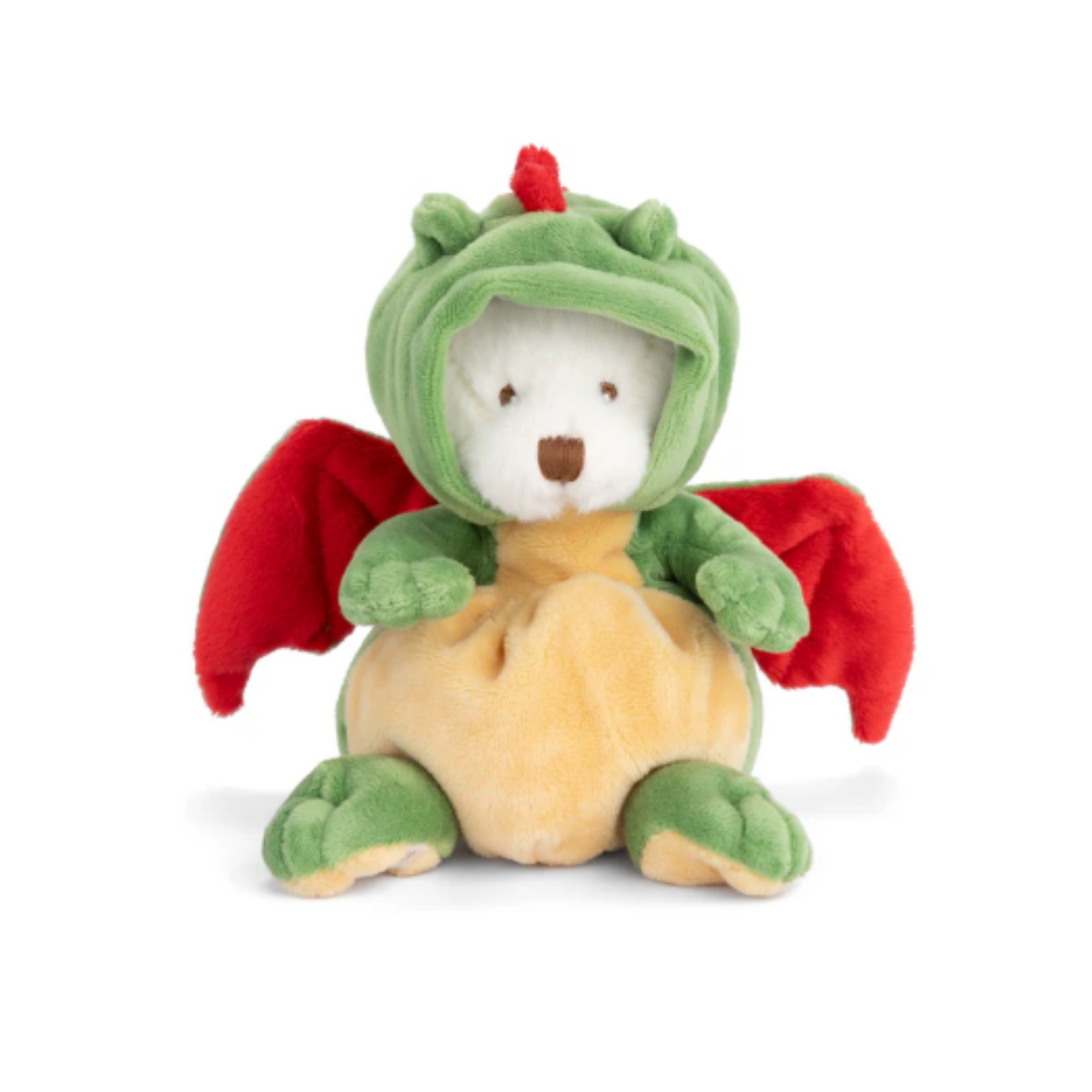 Ziggy Dragon Drakenknuffel van Bukowski Sweden – 15 cm, vooraanzicht met capuchon