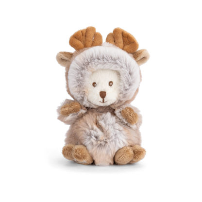 Ziggy Moose lichtbruin knuffelbeertje in elandenpakje met capuchon, vooraanzicht