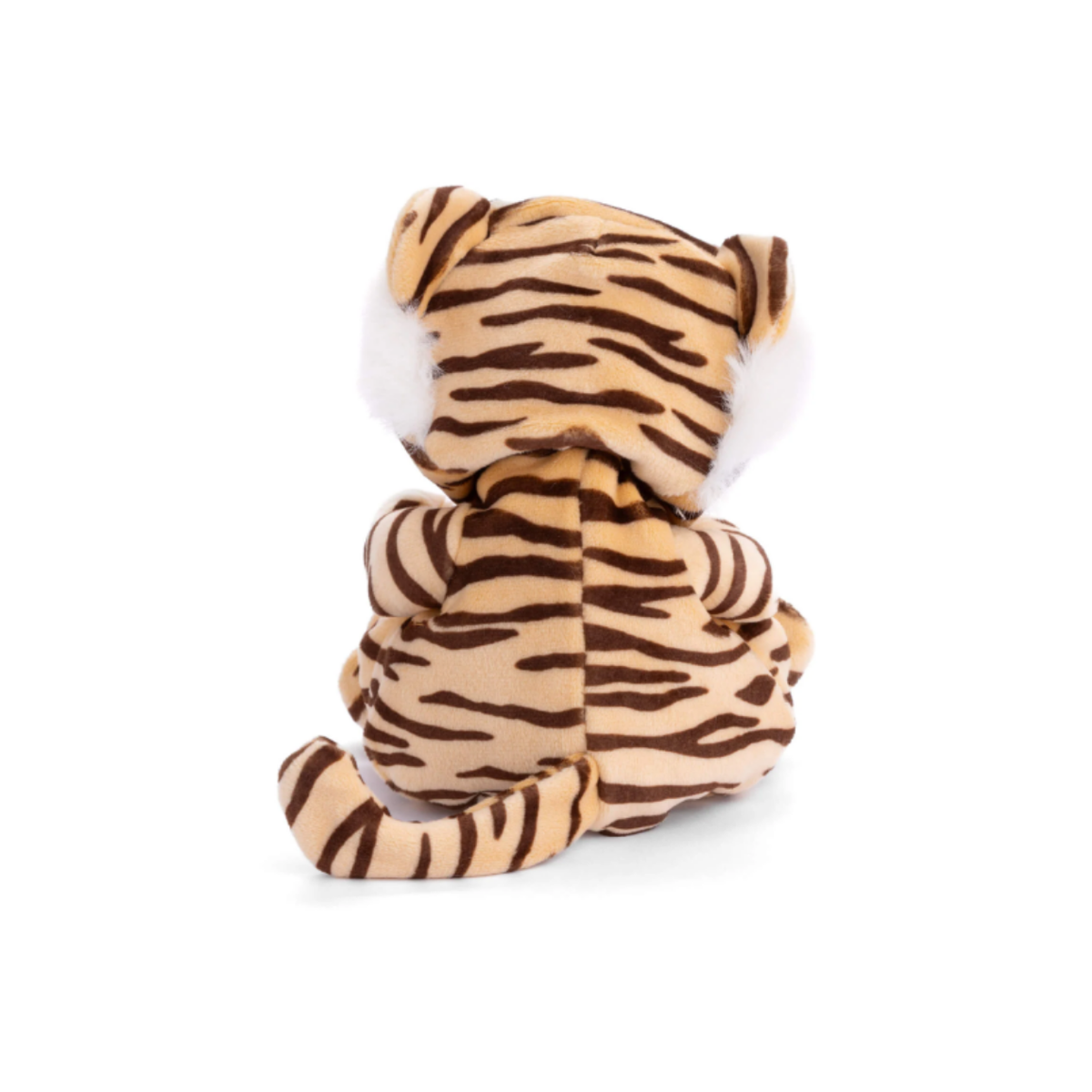 Ziggy Tijger knuffelbeertje in gestreept tijgerpakje met capuchon, achteraanzicht